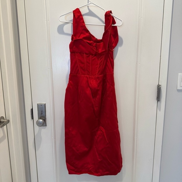 NWT House of CB Lulu Corset One-Shoulder Satin Midi Dress Red Size Large Plus - Picture 7 of 9